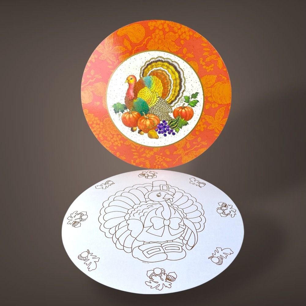 80s Thanksgiving Turkey PAPER Placemats 14 Reversible Color Page Back DISPOSABLE - Picture 6 of 8